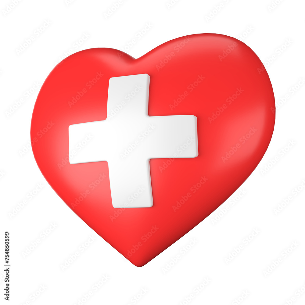 Swiss Heart Medical Icon with Cross: A red heart with a cross symbol, representing health, medicine, and emergency services 3d icon with transparent background Swiss Heart Medical Icon with Cross: A red heart with a cross symbol, representing health, medicine, and emergency services 3d icon with transparent background