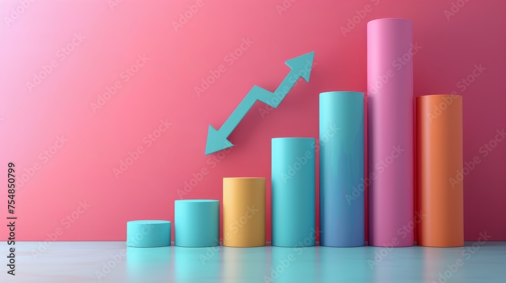 The 3d growth business graph on success financial represents profit and revenue growth, accompanied by a hovering arrow indicating positive market trends The 3d growth business graph on success financial represents profit and revenue growth, accompanied by a hovering arrow indicating positive market trends