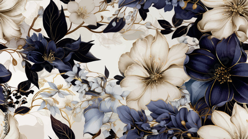 Luxury floral 3d wallpaper with a pattern of flowers in rich colors, background. Dramatic floral abstraction, ornament, pattern, art illustration. Luxurious floral print on fabric, paper photo