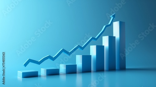 The 3d growth business graph on success financial represents profit and revenue growth, accompanied by a hovering arrow indicating positive market trends