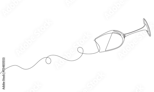 continuous single line drawing of spilled wine glass, line art isolated vector illustration