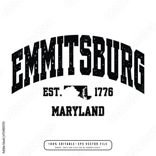 Emmitsburg text effect vector. Editable college t-shirt design printable text effect vector	 photo