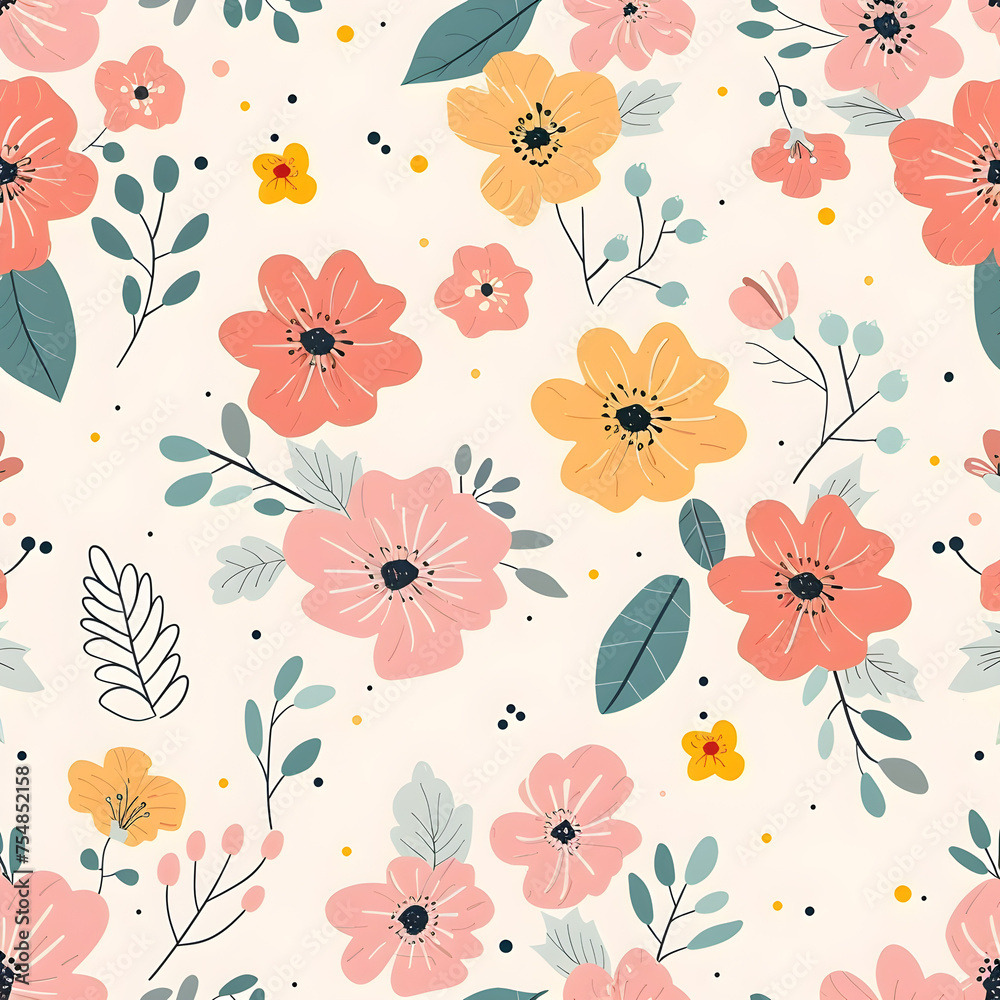 Springtime Elegance Hand-Drawn Floral Pattern Design