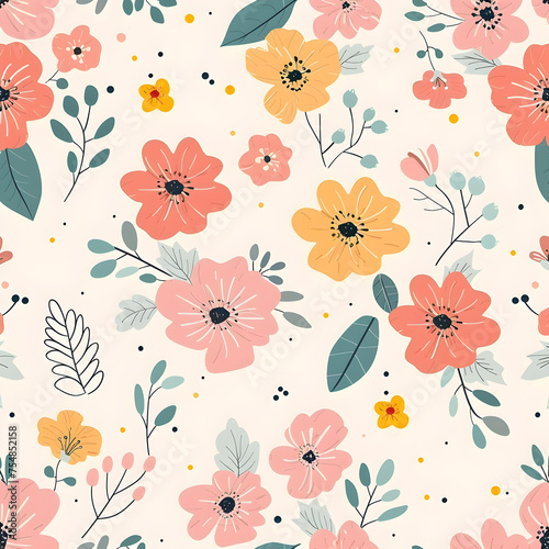 Springtime Elegance Hand-Drawn Floral Pattern Design © Khemjira