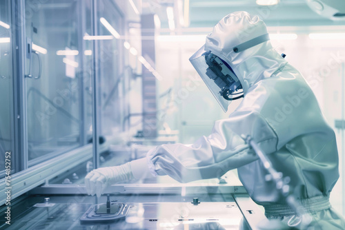 An inspiring image of a robot working in a sterile cleanroom environment