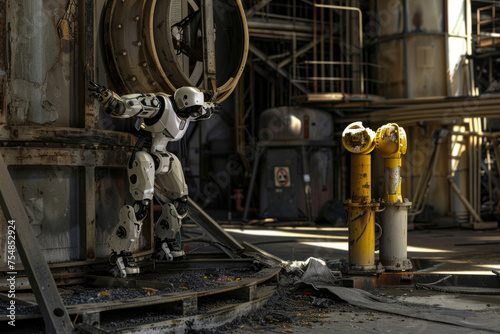 A stark image of a robot working in a dangerous environment
