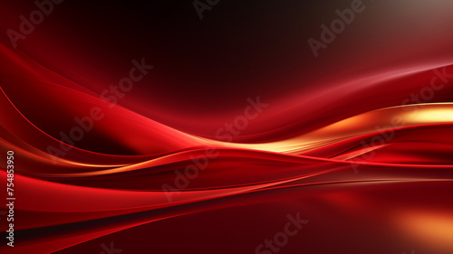 Red shiny chrome waves abstract background. Bright smooth waves on a dark background. Decorative horizontal banner. Digital artwork raster bitmap illustration. AI artwork.