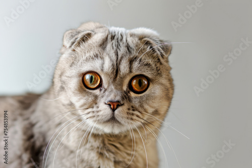 A Scottish Fold cat, showcasing its unique folded ears and captivating expression © Veniamin Kraskov