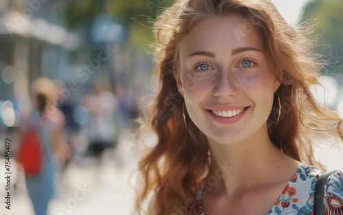 A close-up view of a person of mixed race smiling brightly