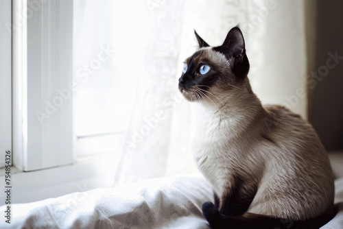 A Siamese cat elegantly isolated against a bright background © Veniamin Kraskov
