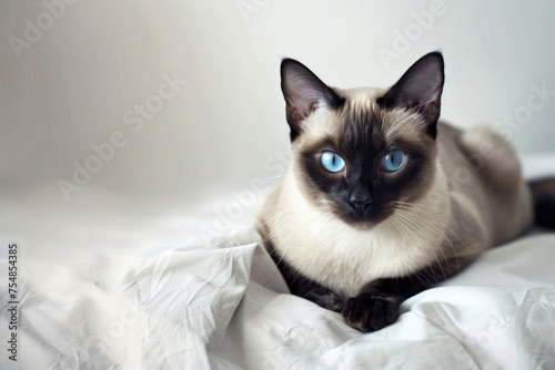 A Siamese cat elegantly isolated against a bright background