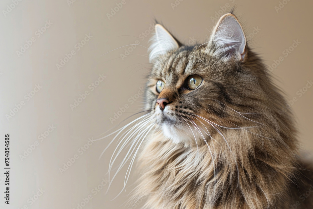 A Siberian cat exuding regal grace and majestic allure isolated against a luminous backdrop