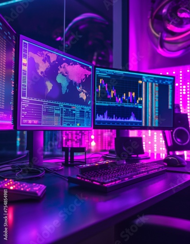 start of a cryptocurrency trading terminal, news image, purple accents,