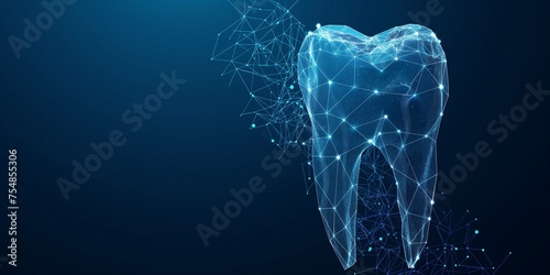 abstract polygonal teeth picture. wireframe in low poly on a blue background