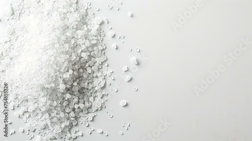 White granulated sugar scattered on a clean surface. close-up view of sugar crystals. perfect image for culinary and commercial use. ideal for backgrounds and textures. AI