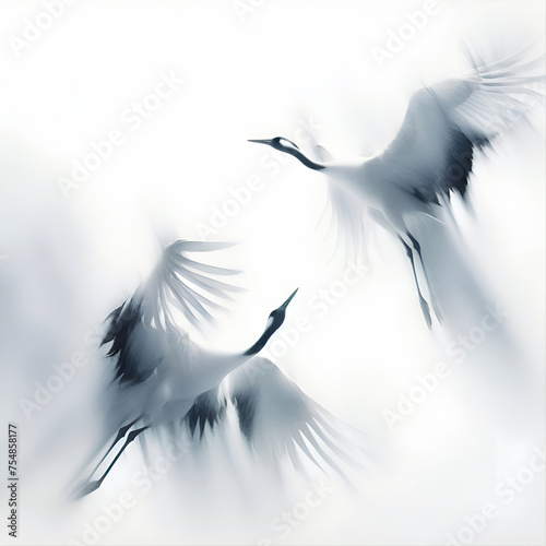 Piękne żurawie w locie, akwarela, dekoracja generative ai