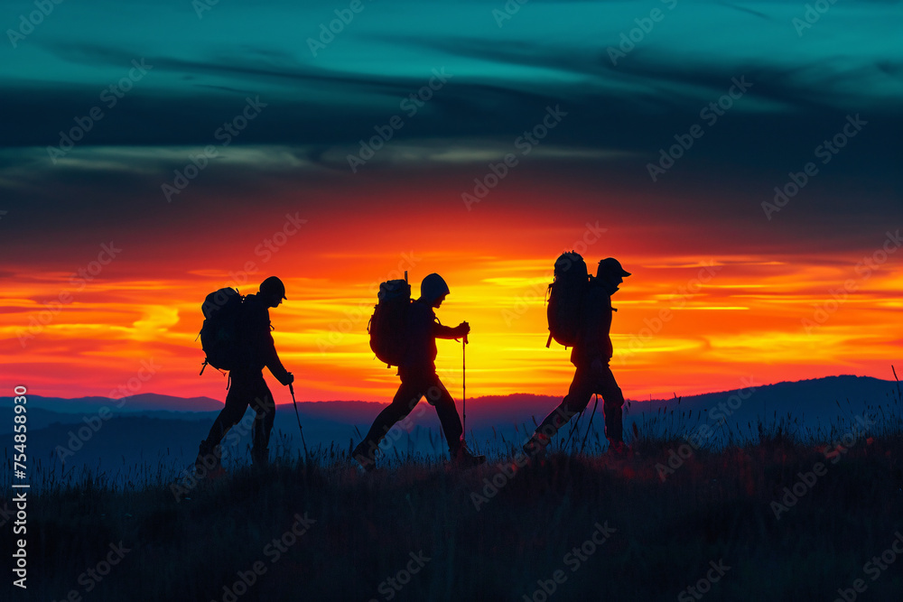 silhouette of a people walking at sunset