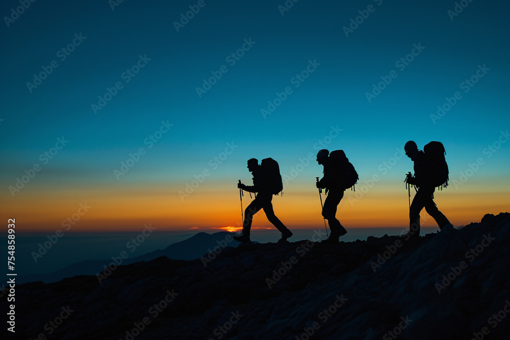 silhouette of a people walking at sunset