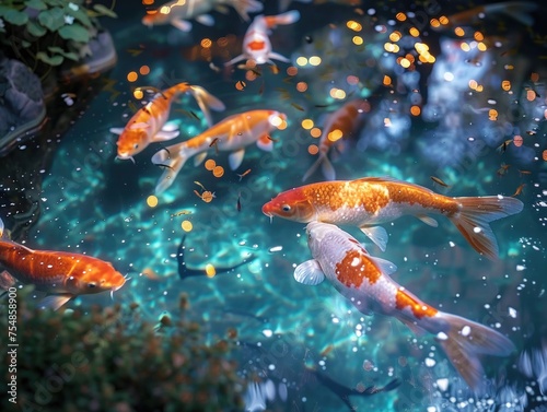 Koi pond hologram freezes photo