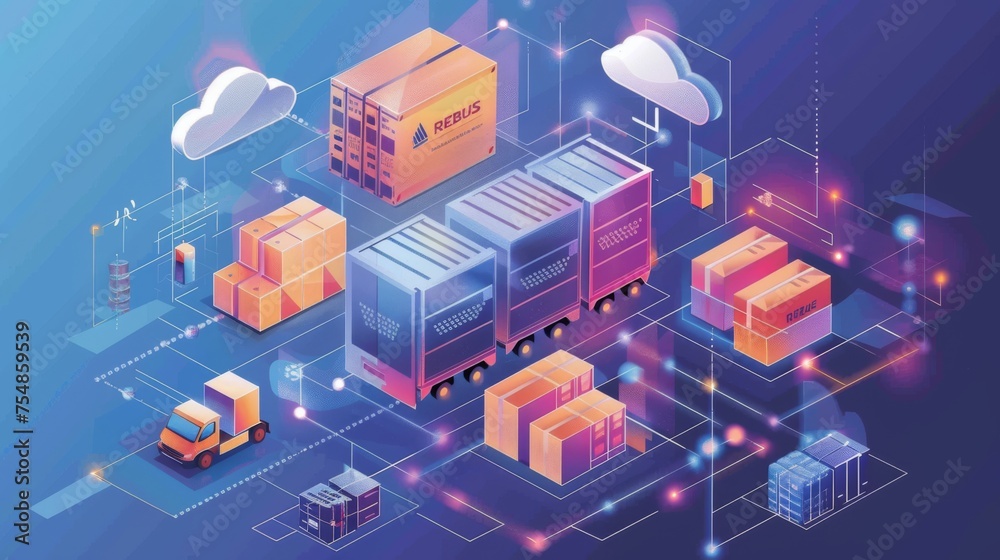 The platform, data in the cloud, logistics, illustration, warehouse management
The platform, data in the cloud, logistics, illustration, warehouse management