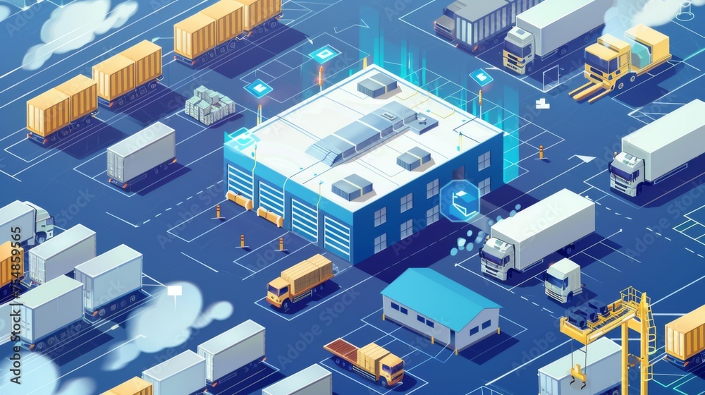 The platform, data in the cloud, logistics, illustration, warehouse management
