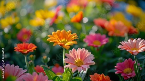 Various colorful flowers scattered across green grass in a natural outdoor setting © imagineRbc