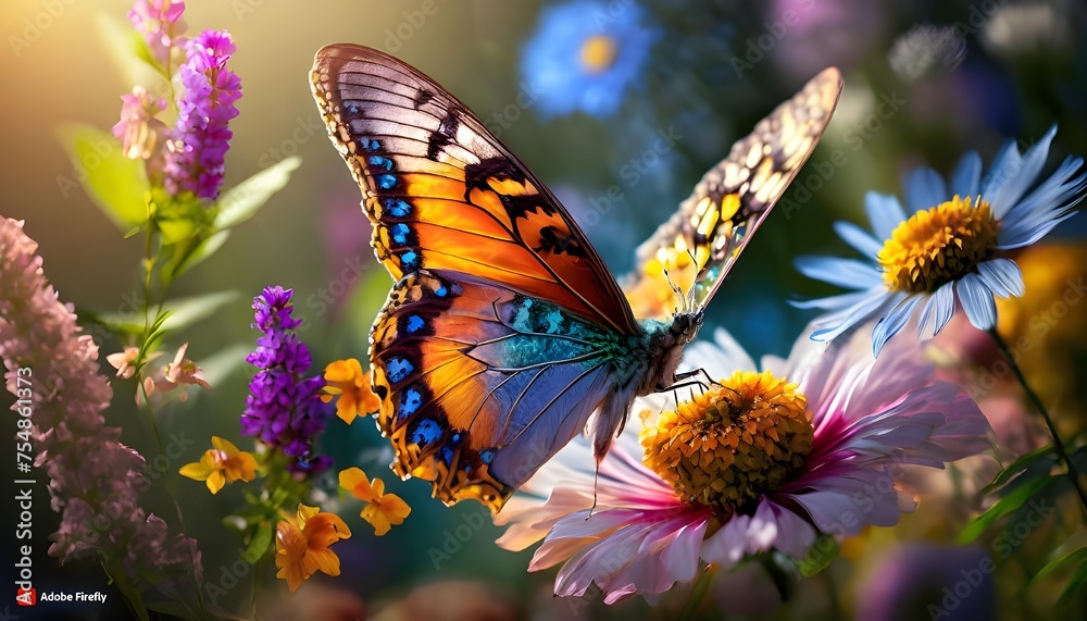 Obraz premium Winged Majesty The Art of Capturing a Colorful Butterfly Up Close on the flowers