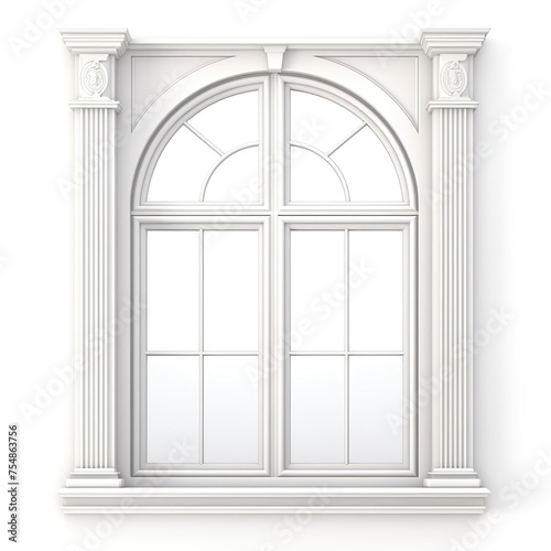 White gothic arch window on a white background.