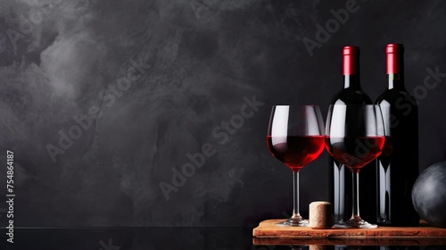 Red Wine and glass on a black background. photo