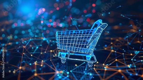 Ecommerce platform enhanced with a blue digital cart utilizing blockchain technology for secure and transparent transactions