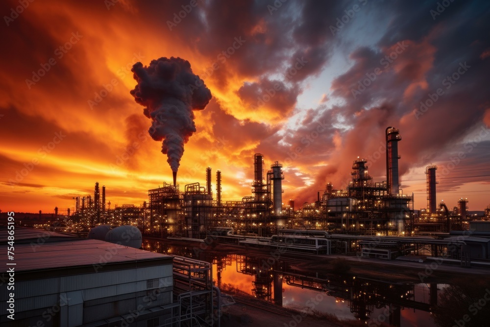 Steadfast Petrochemical operator at sunset. Power operator. Fictional person. Generate Ai