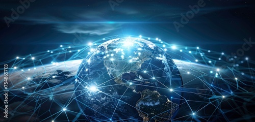 Digital world globe centered on Europe, concept of global network and connectivity on Earth, data transfer, 