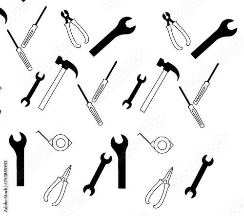 Pattern of repair working tools, illustration tools for construction, hammer, screw ,wrench