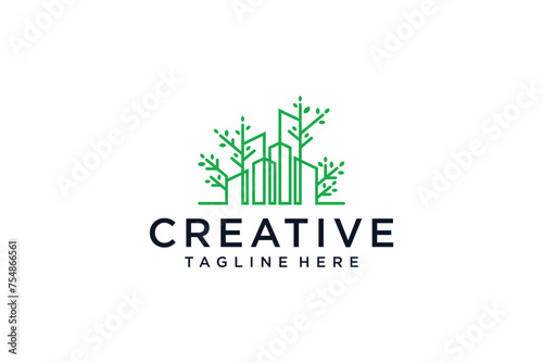 line art style green urban logo design