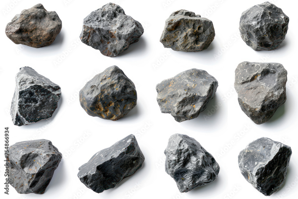 collection of various stone on white background. each one is shot separately collection of various stone on white background. each one is shot separately