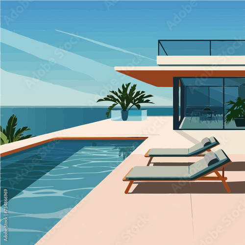 Pool with sunbeds at the modern villa