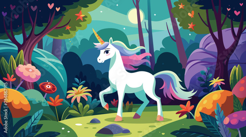 Majestic Unicorn in Enchanted Forest at Twilight