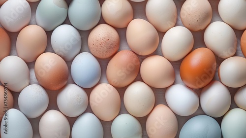 Top view of chicken eggs from an organic farm. Easter background
