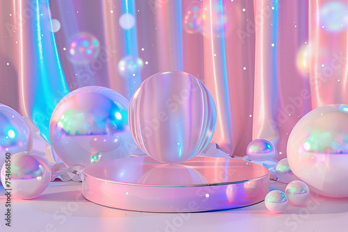 Pedestal with elements of radiance, sparkles, holography, abstraction, product photography