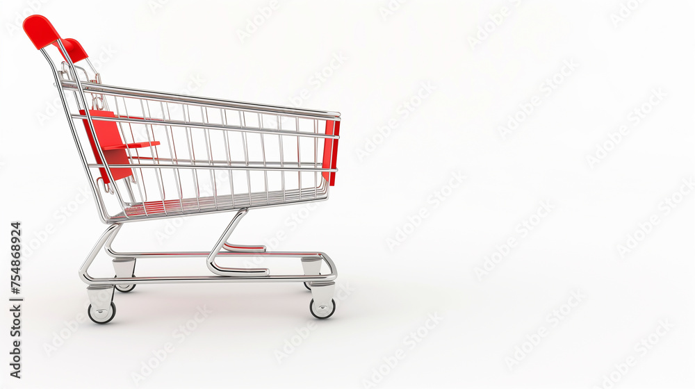 empty Shopping cart against white background, 3D render icon style