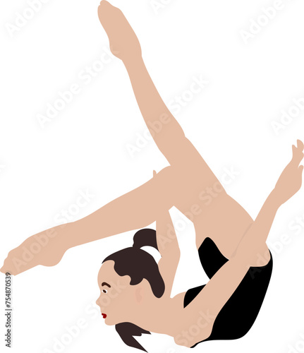 Gymnast performing acrobatic exercises on white background in a vector illustration, showcasing grace, strength, and athleticism