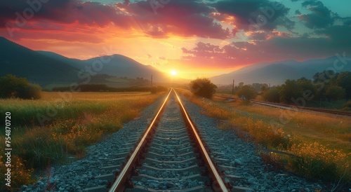 Train Track With Sunset in Background