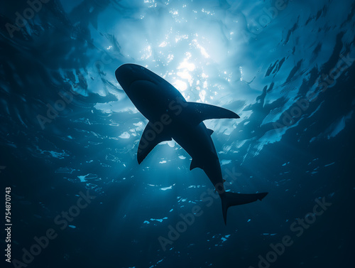 deep sea sharks gliding gracefully through the ocean depths.