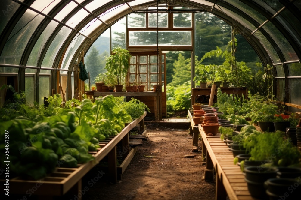 Natural Organic farm greenhouse. Agriculture vegetable greenhouse. Generate ai