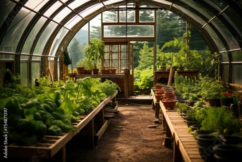 Natural Organic farm greenhouse. Agriculture vegetable greenhouse. Generate ai