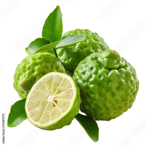 Bergamot fruit isolated on transparent background With clipping path.3d rendering
