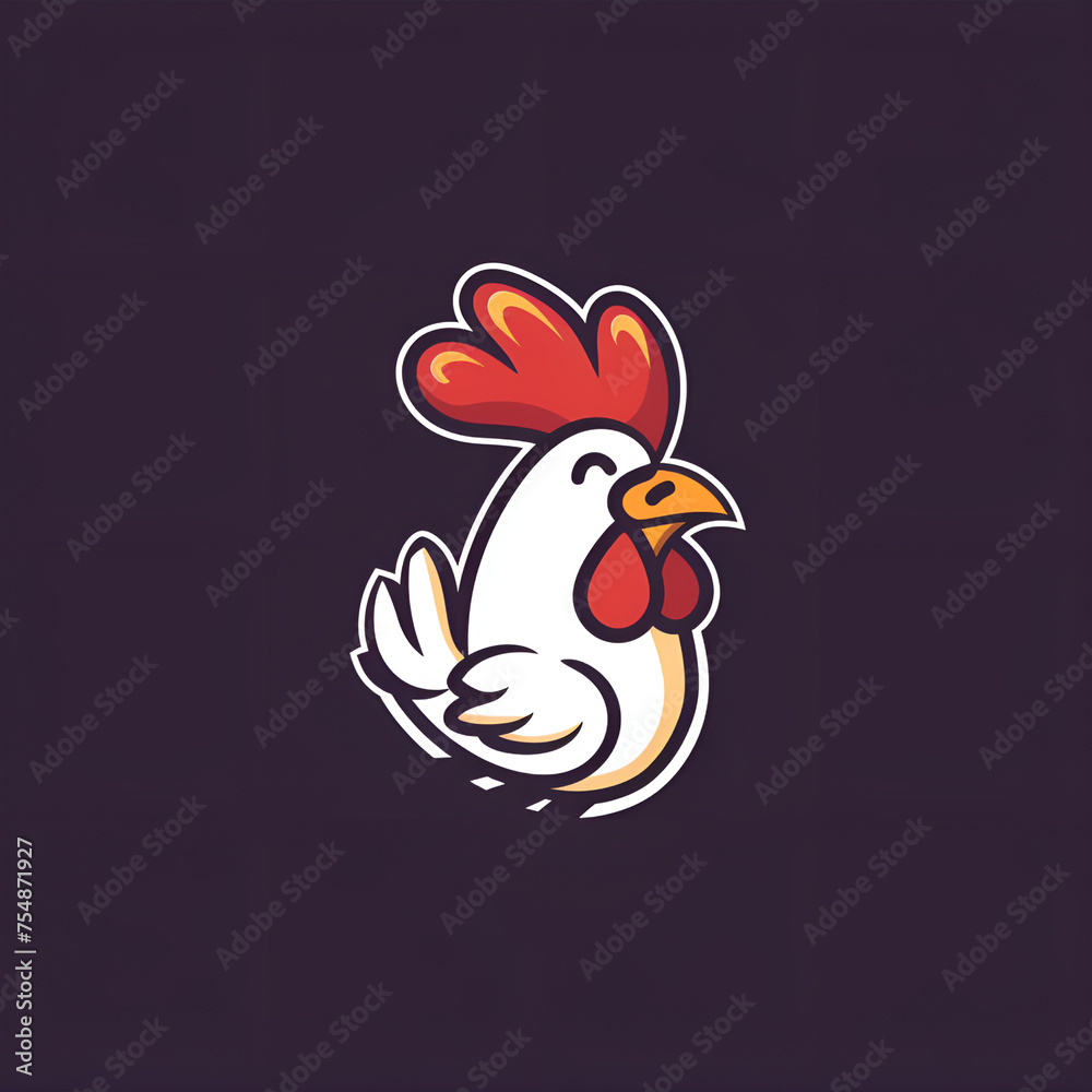 Cheerful Chicken: Smiling Logo with White Feathers and Red Beard Cheerful Chicken: Smiling Logo with White Feathers and Red Beard