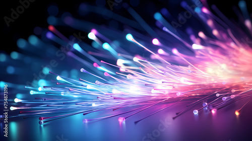 Close-up macro photography of colorful fiber optics on scene