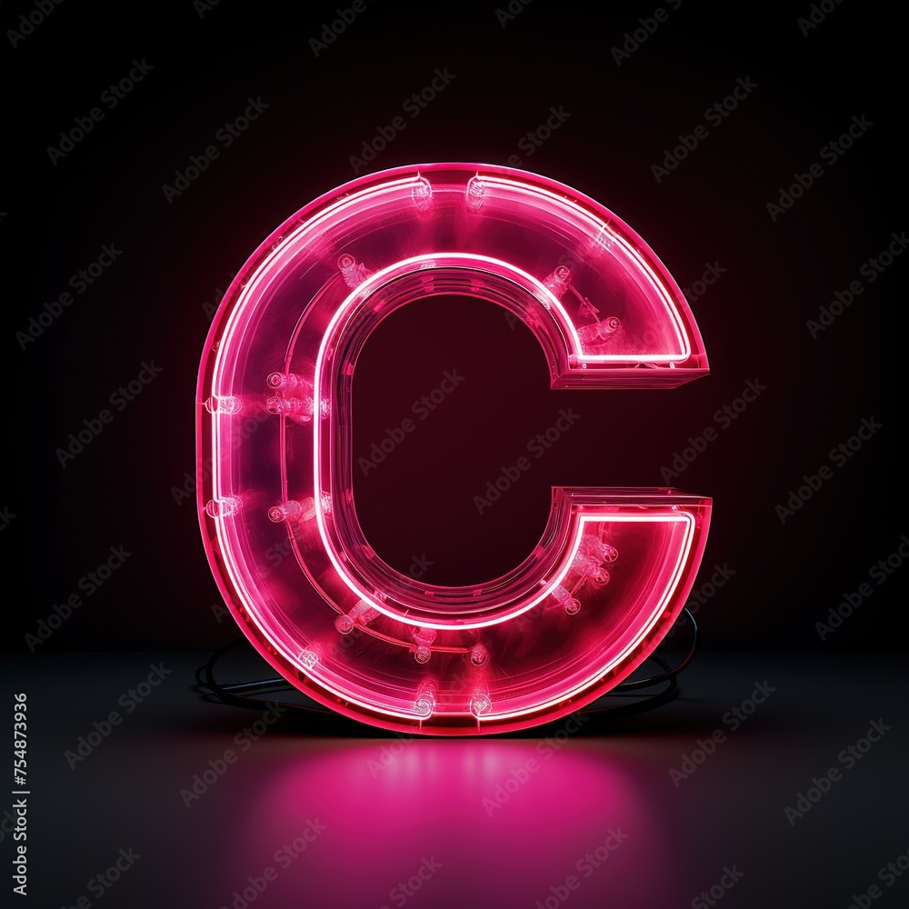 Alphabet capital letter C text. Futuristic neon glowing symbol, logo on dark grunge background. Alphabet capital letter C text. Futuristic neon glowing symbol, logo on dark grunge background.