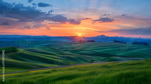 Stunning Sunset Panorama: Capturing the Dynamic Play of Light and Color across the Serene Landscape
